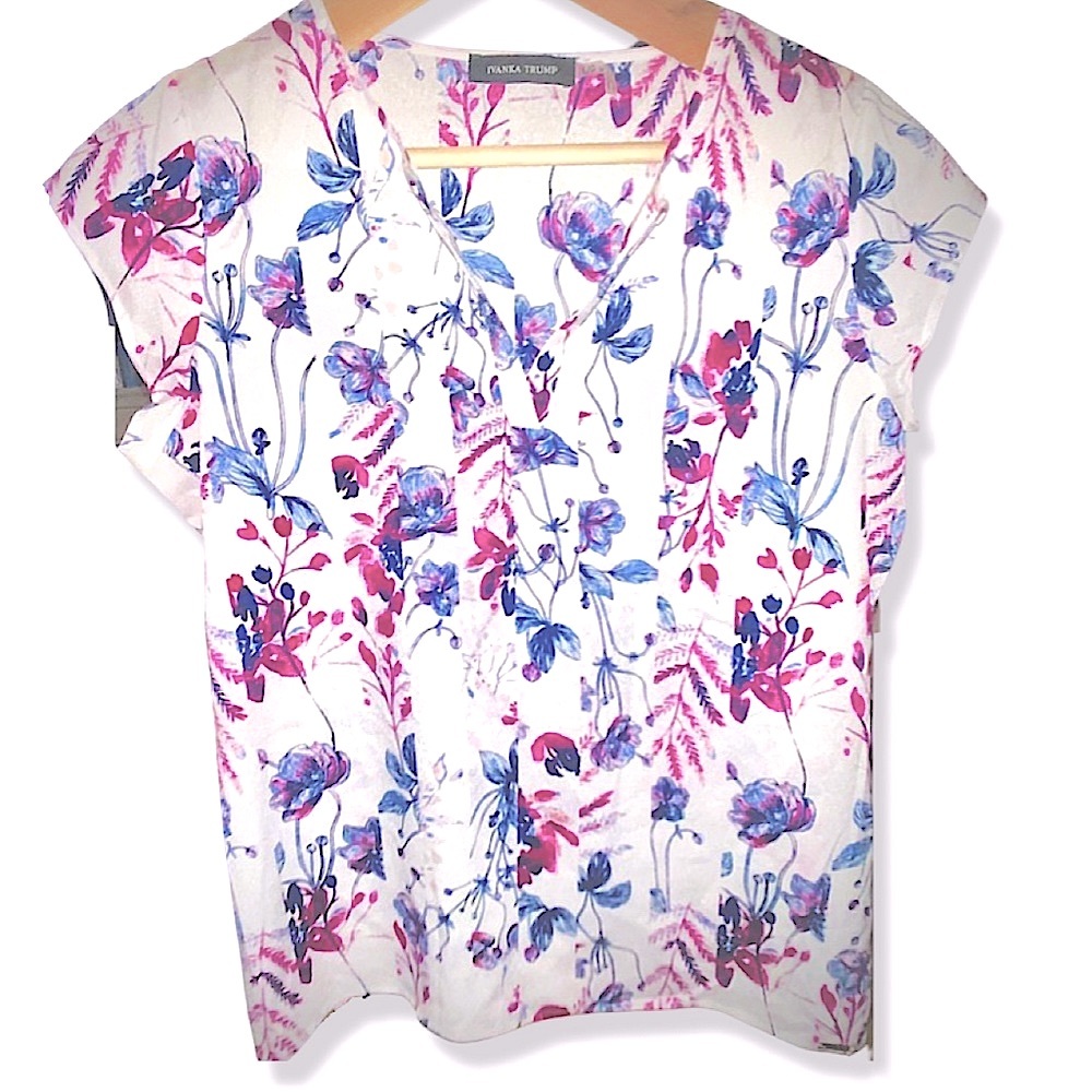 Womens top white floral dress shirt IVANKA TRUMP Large